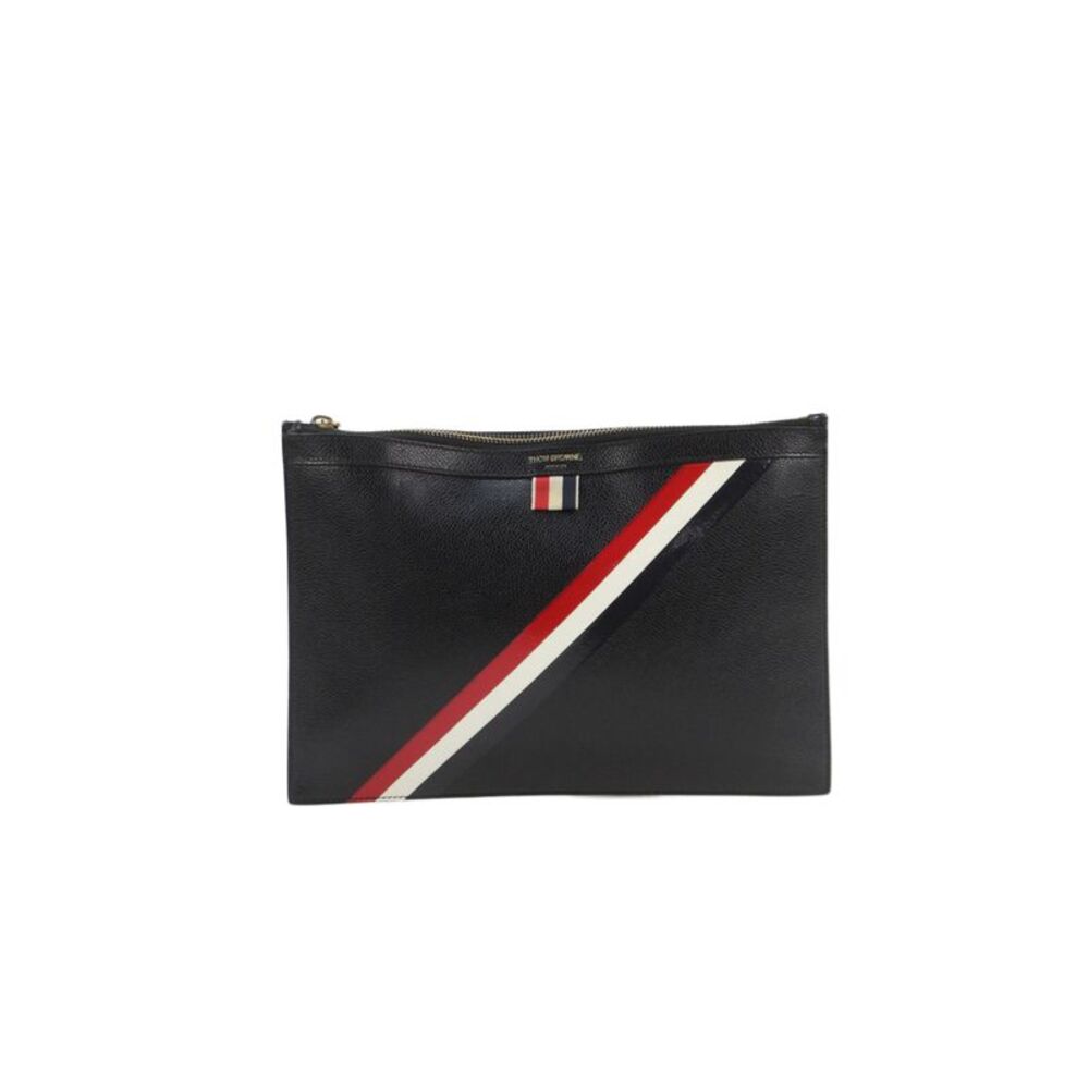 Thom Browne Womens Striped Rectangular Clutch Handbag Black Red White